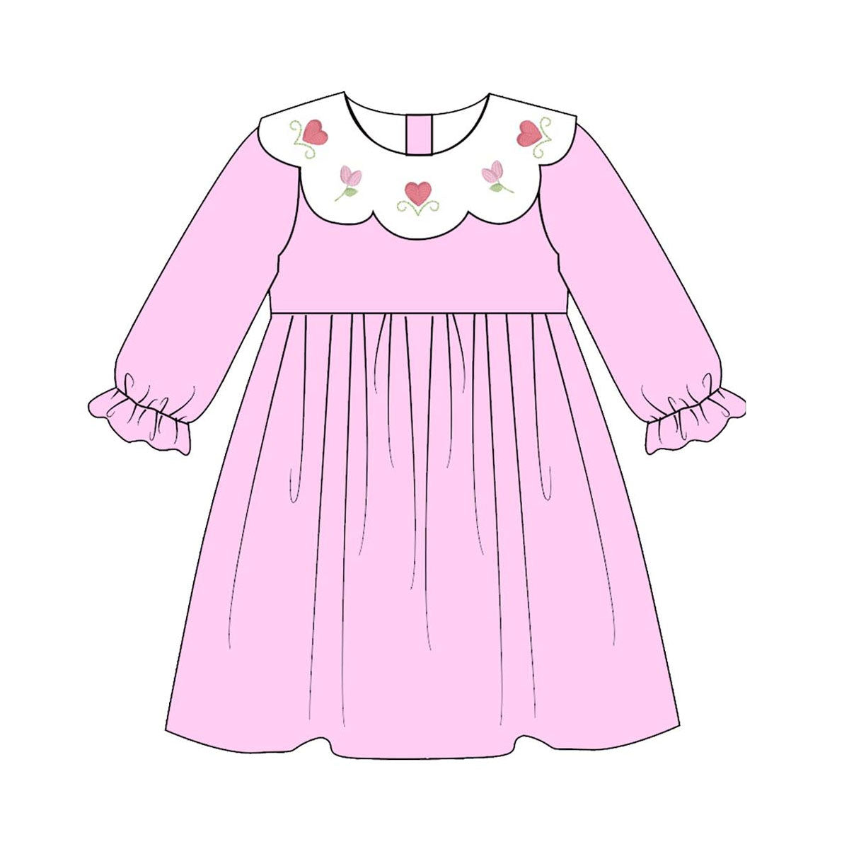 preorder GLD1496 Valentine's Day Heart Flowers Pink Long Sleeve Girls Dress