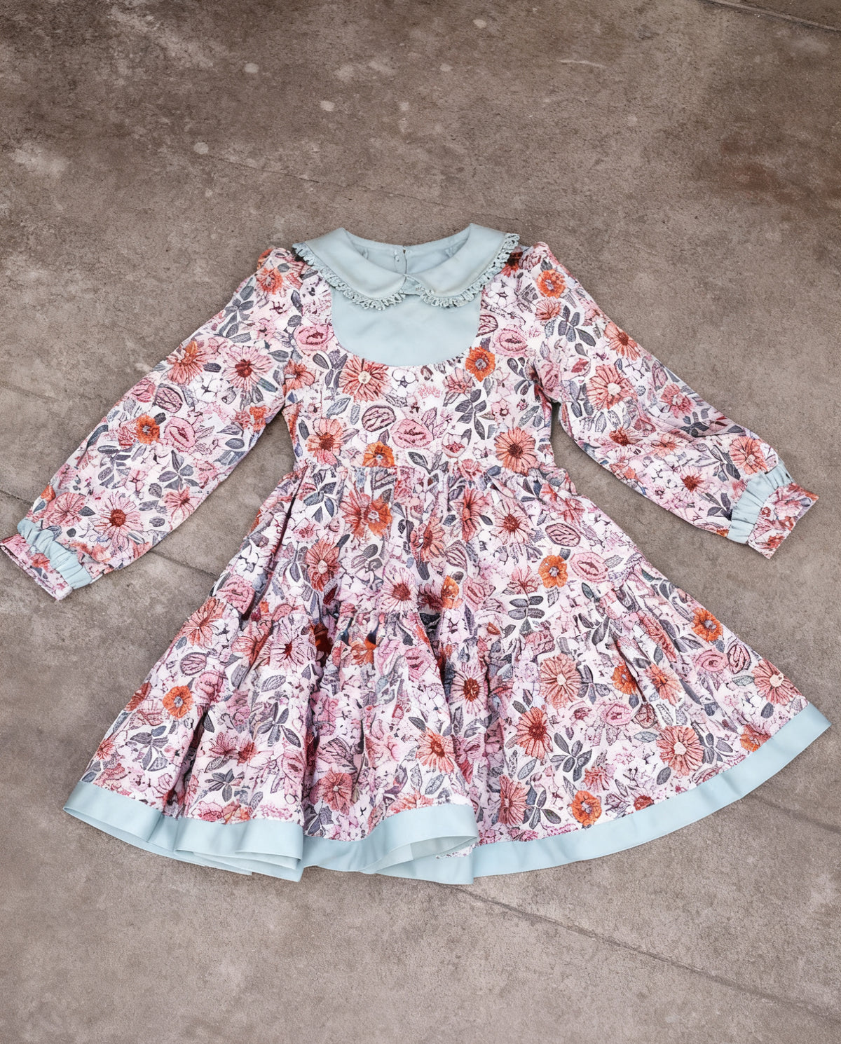preorder GLD1516 Flowers Pink Long Sleev Girls Dress