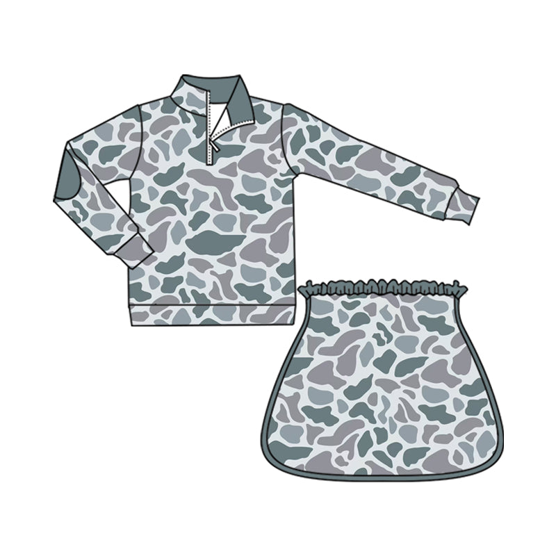 preorder GLP3208 Hunting Camo Zipper Long Sleeve Skorts Girls Set