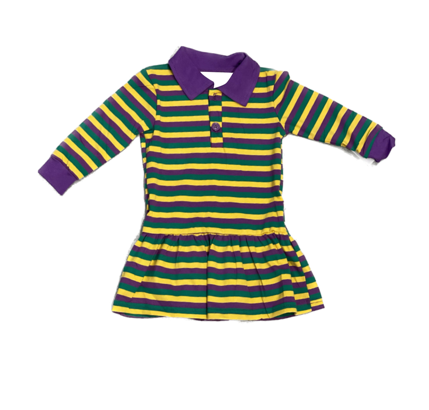 preorder GLD1566 Mardi Gras Striped Long Sleeve Girls Dress