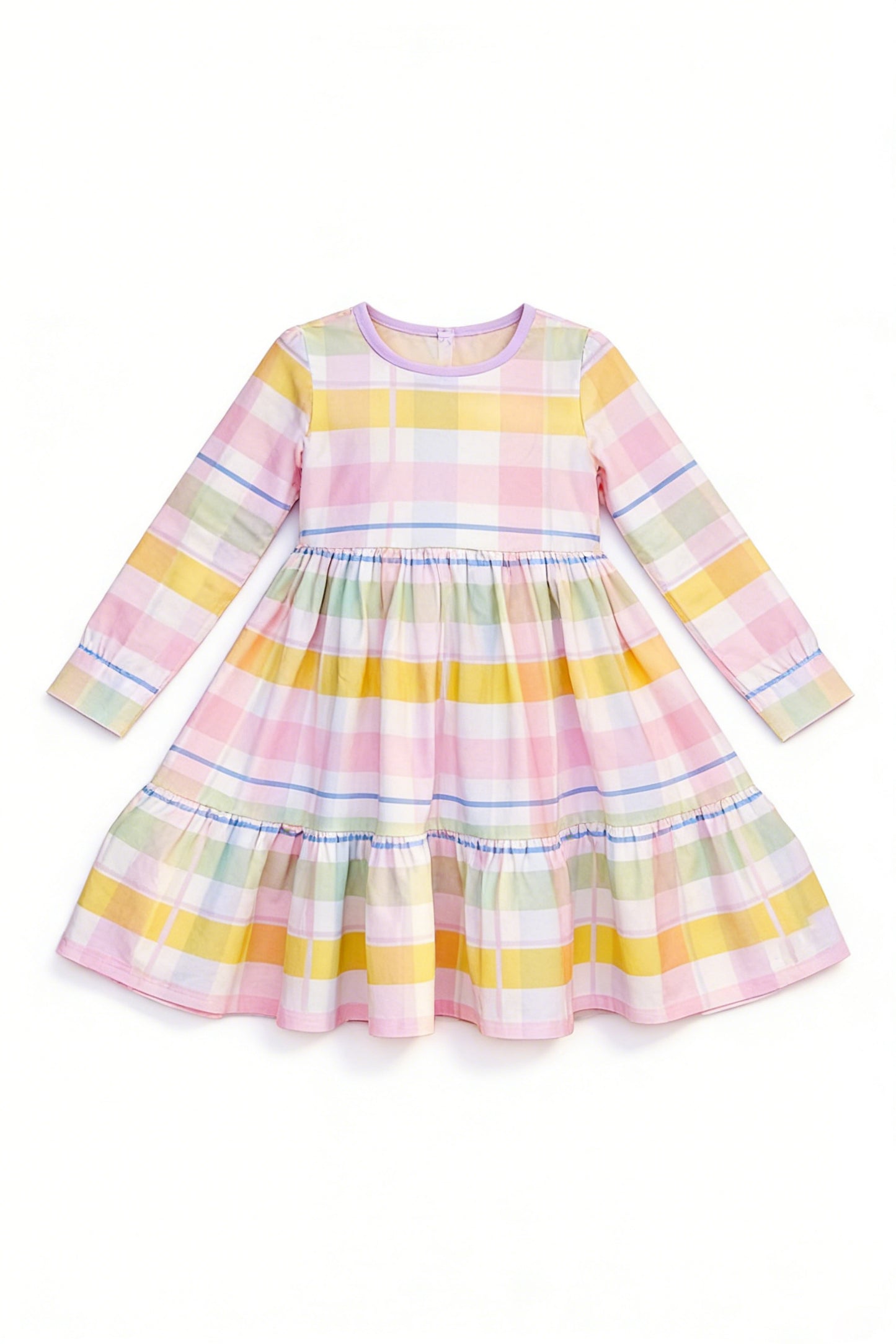 preorder GLD1569 Colorful Checkered Long Sleeve Girls Dress