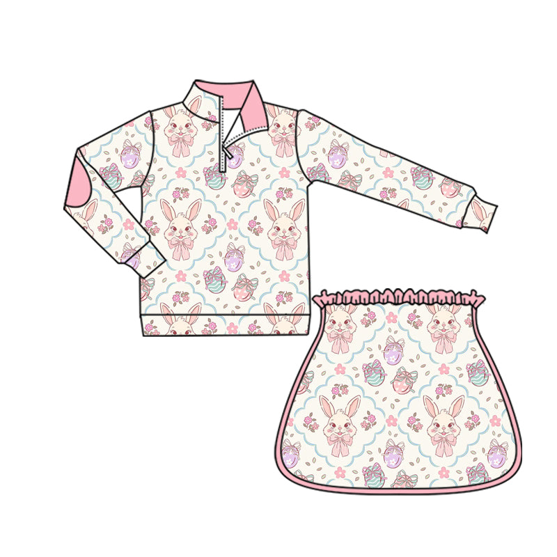 preorder GLD1575 Easter Bunny Rabbit Egg Zipper Long Sleeve Skorts Girls Set