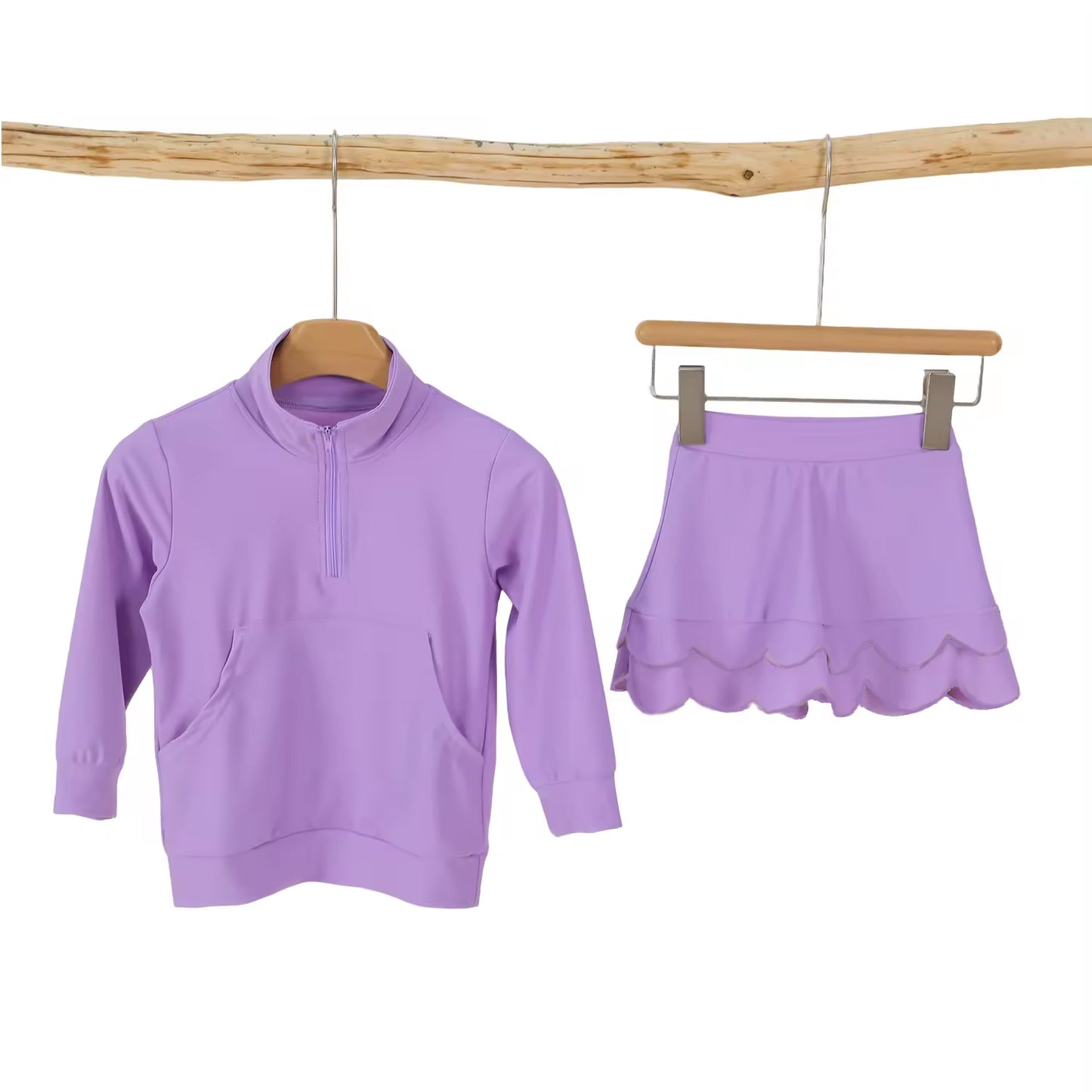 preorder GLD1583 Yoga Purple Pocket Zipper Long Sleeve Skorts Girls Set