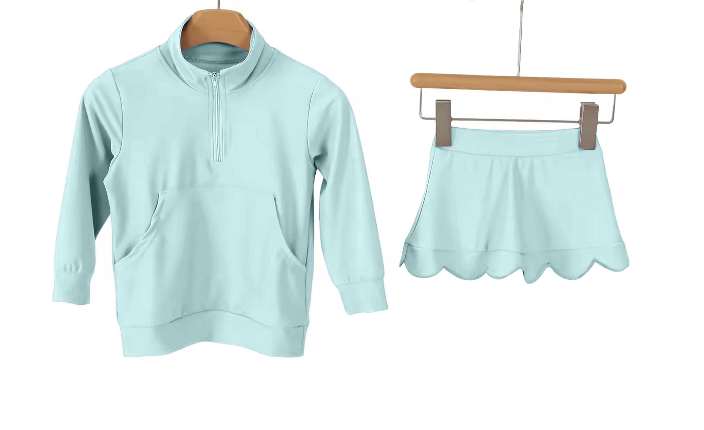 preorder GLD1586 Yoga Blue Pocket Zipper Long Sleeve Skorts Girls Set