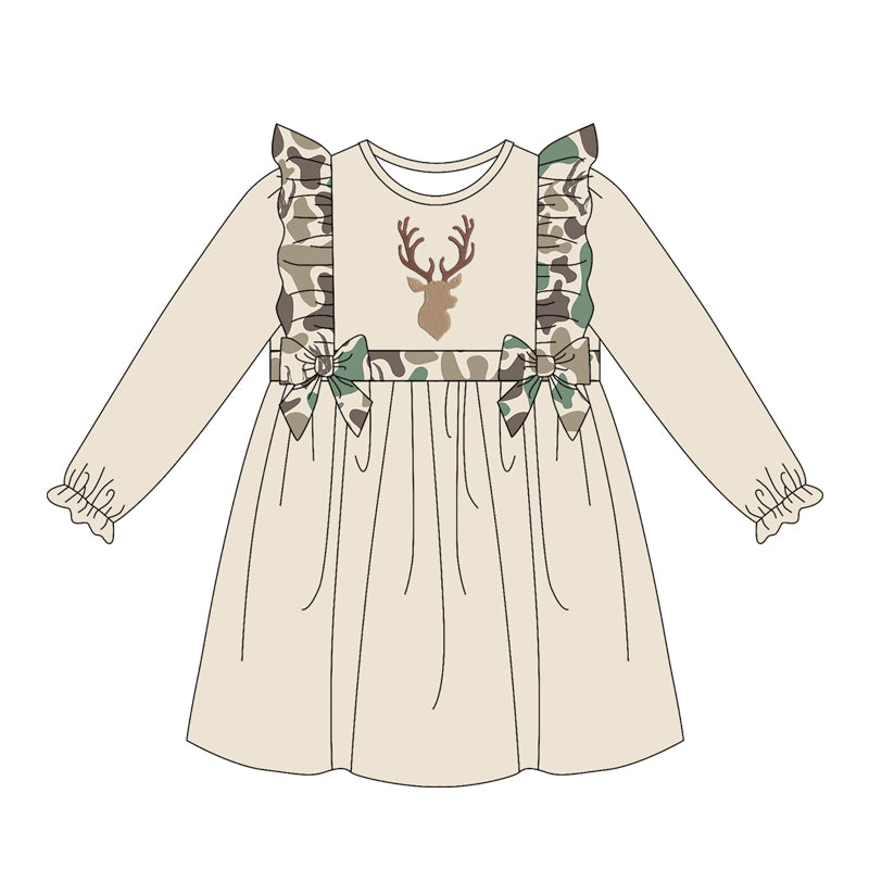 Preorder GLD1597 Hunting Deer Long Sleeve Girls Dress