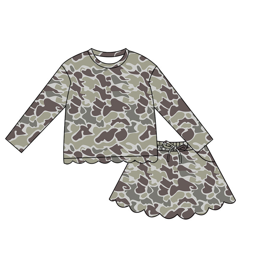 preorder GLD1614 Scallop Hunting Camo Long Sleeve Skorts Girls Set