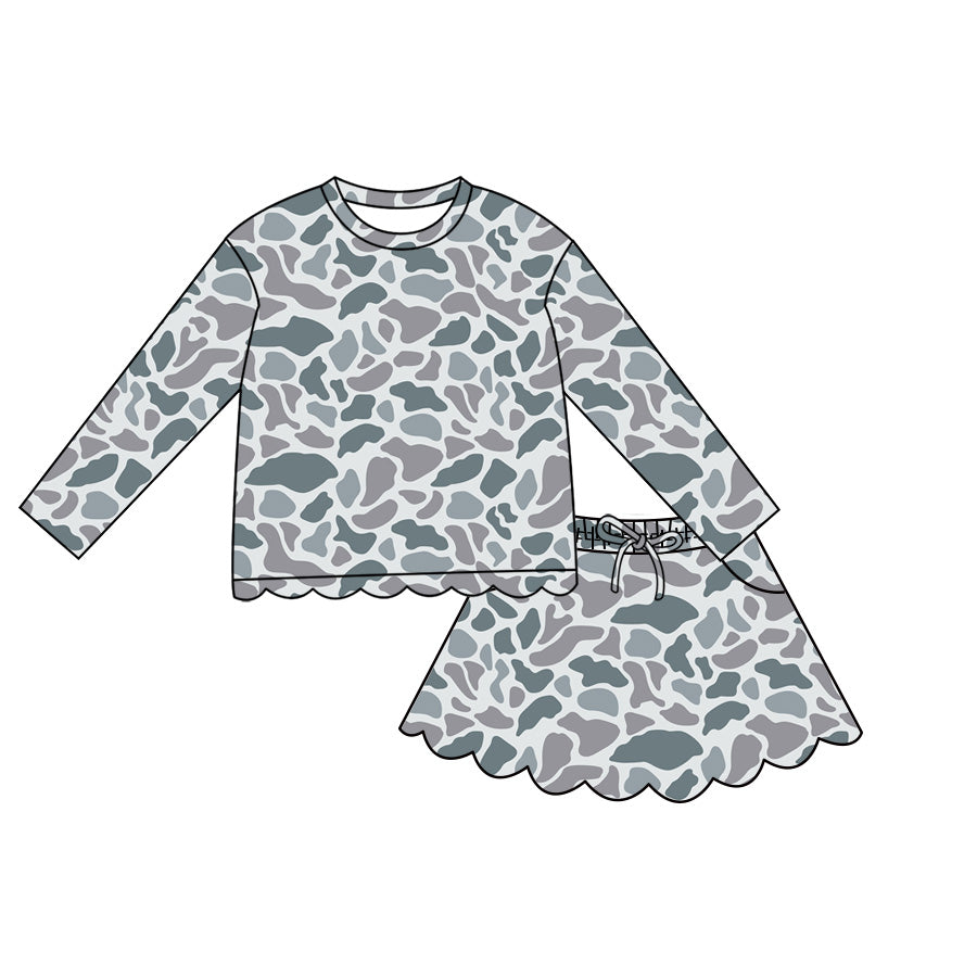 preorder GLD1616 Scallop Hunting Camo Long Sleeve Skorts Girls Set