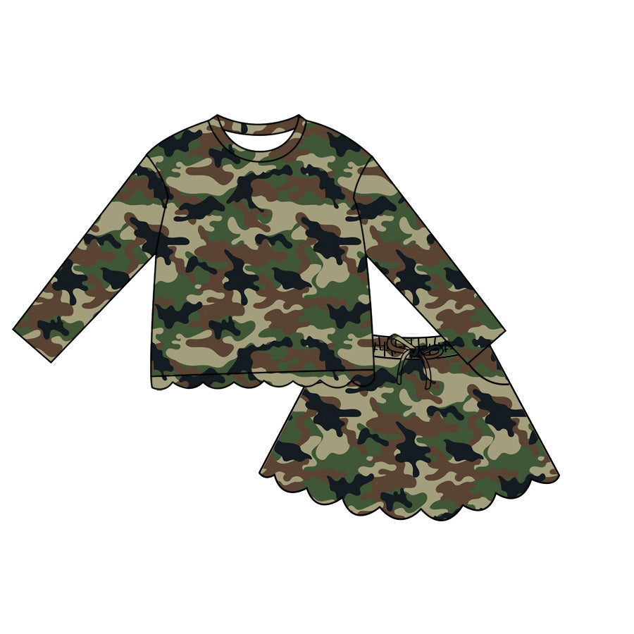 preorder GLD1620 Scallop Hunting Camo Long Sleeve Skorts Girls Set