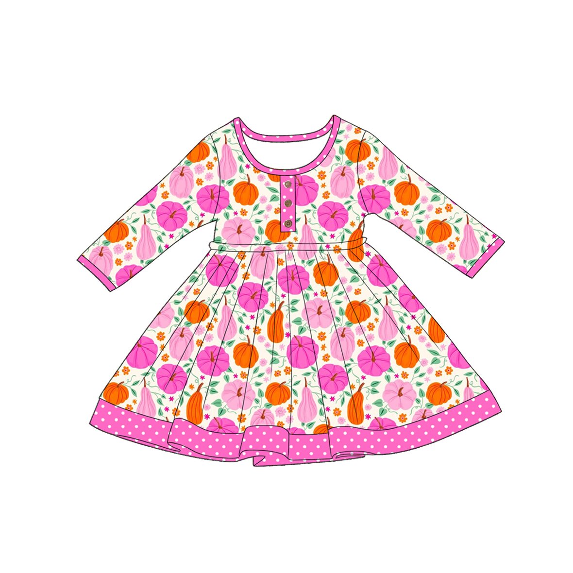 preorder GLD1622 Pumpkin Hot Pink Long Sleeve Girls Dress