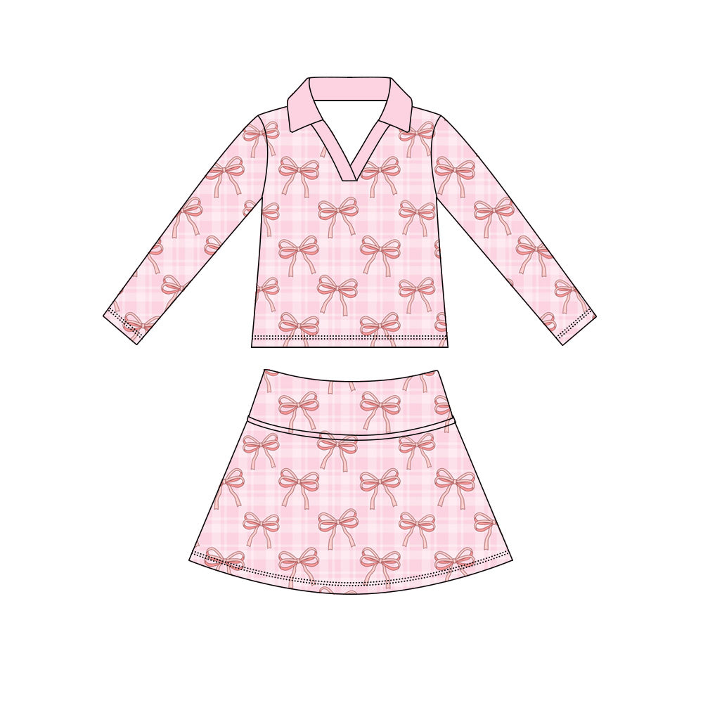 preorder GLD1630 Pink Bows Long Sleeve Skorts Girls Set
