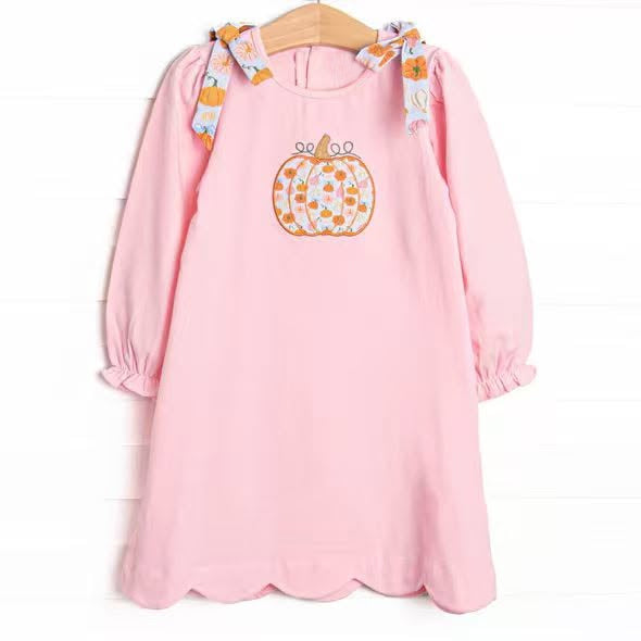 preorder GLD1642 Pumpkin Pink Long Sleeve Girls Dress