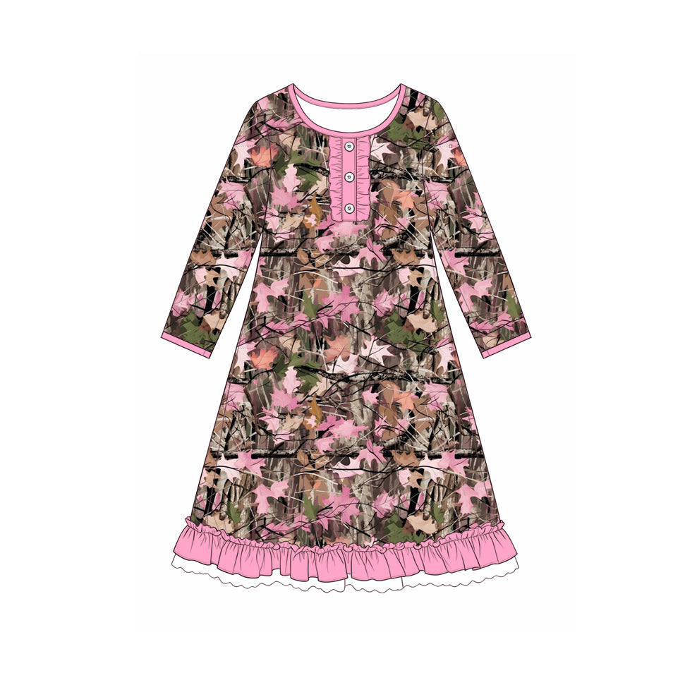 preorder GLD1688 Hunting Pink Long Sleeve Girls Dress