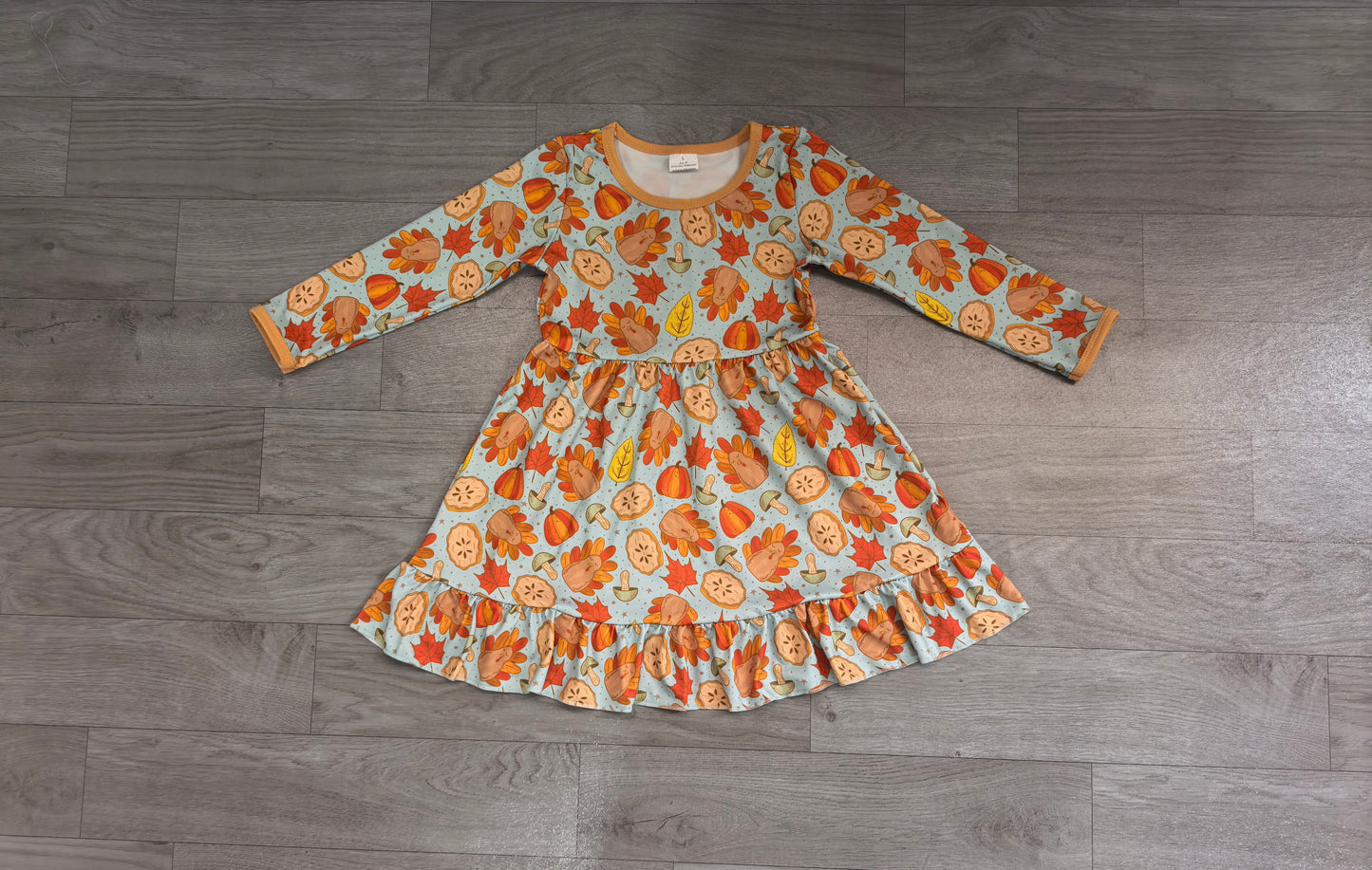 preorder Samples GLD1692 Thanksgiving Turkey Pumpkin Long Sleeve Girls Dress