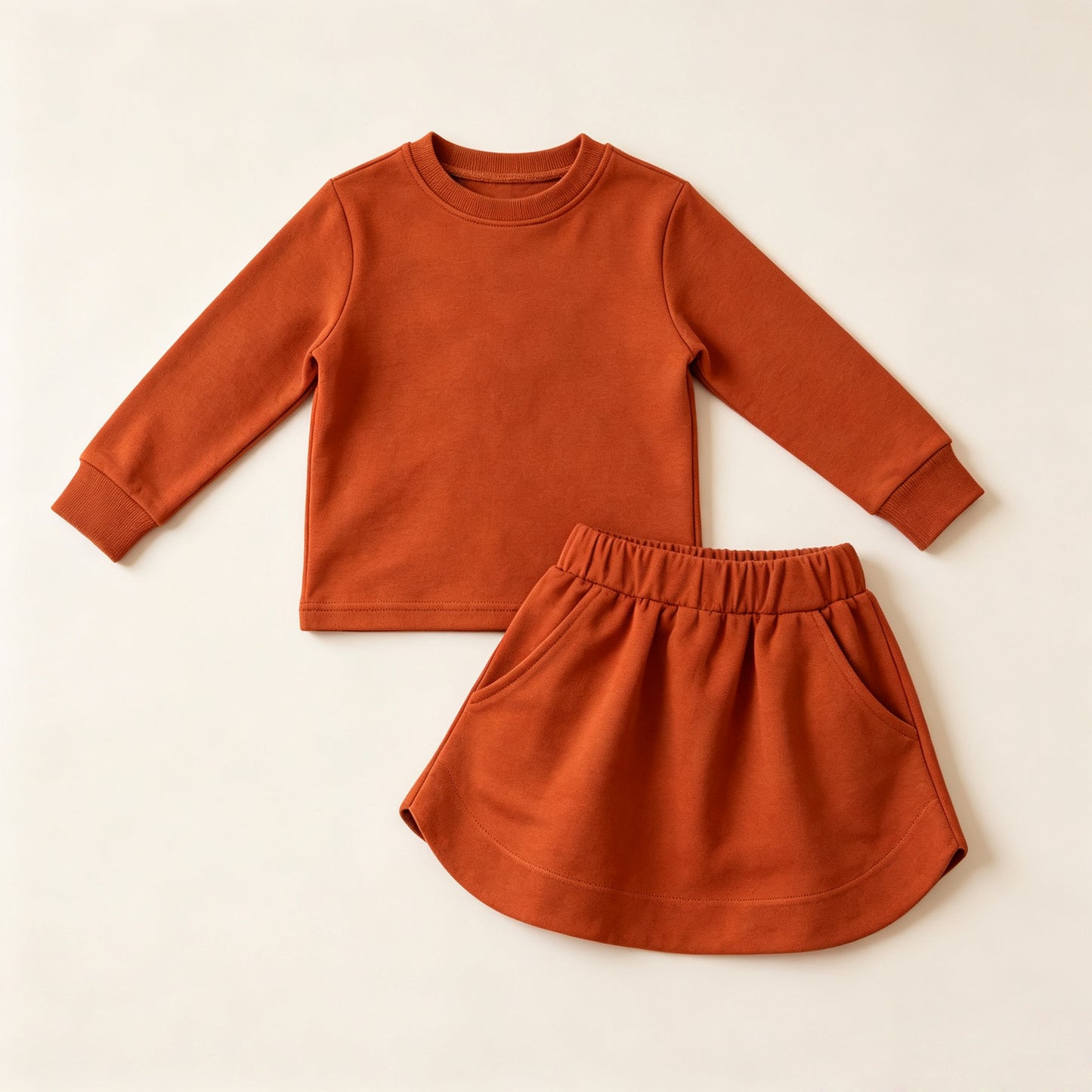 preorder GLD1696 Orange Sweatshirt Long Sleeve Skorts Girls Set