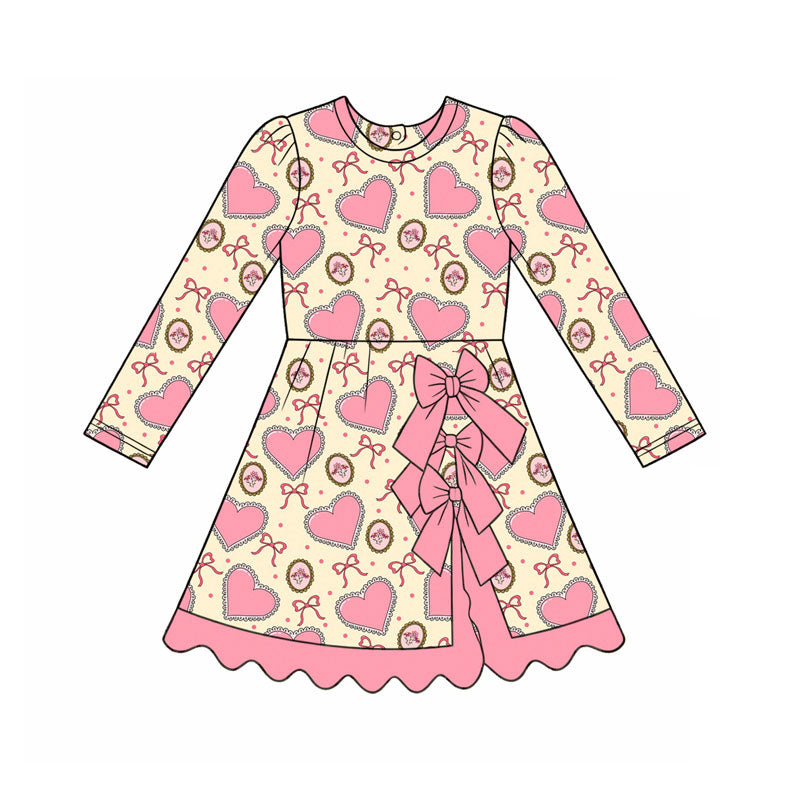 preorder GLD1747 Yoga Valentine's Heart Bows Long Sleeve Girls Dress