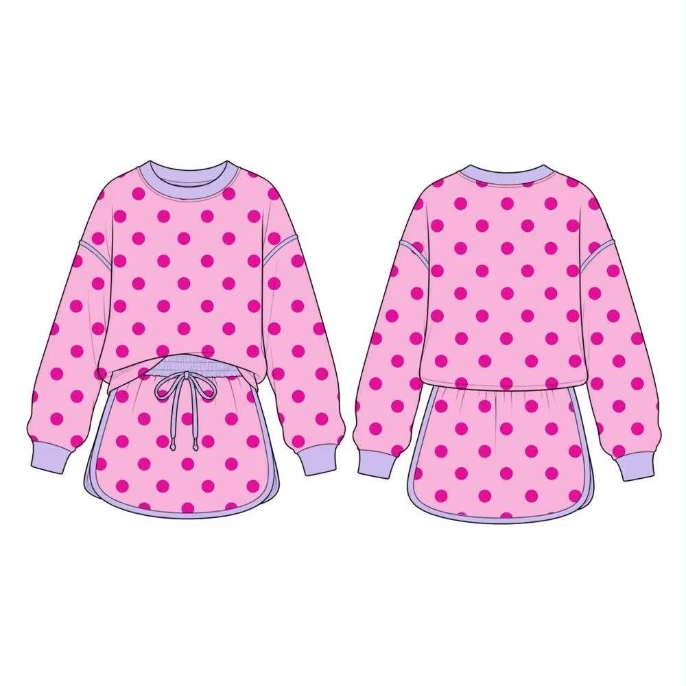 preorder GLD1763 Hot Pink Dot Pink Long Sleeve Shorts Girls Set