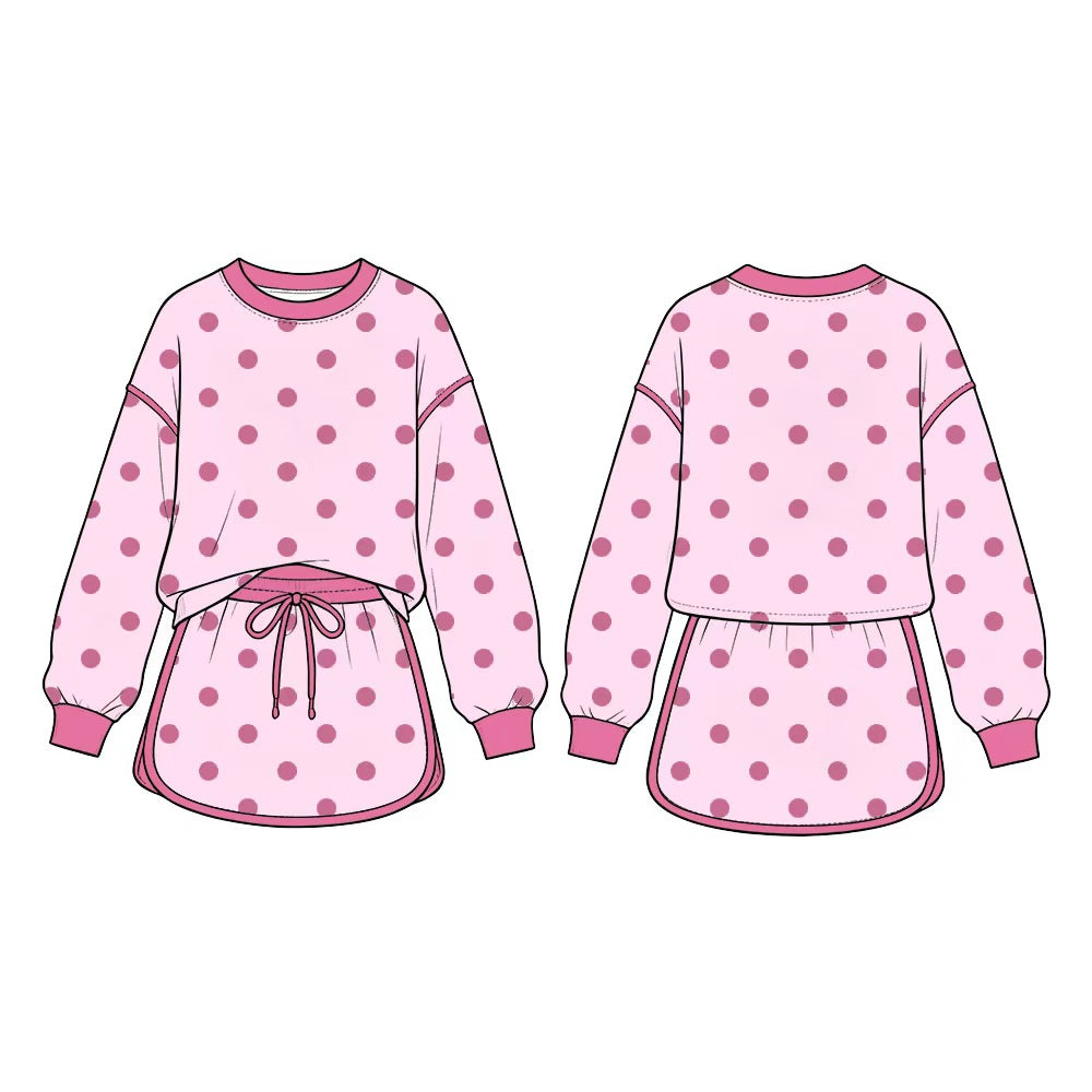 preorder GLD1765 Pink Dot Pink Long Sleeve Shorts Girls Set