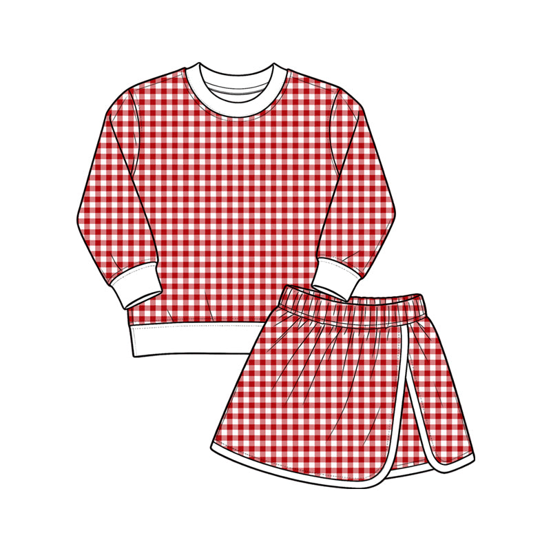 preorder GLD1797 Yoga Red Checkered Long Sleeve Skorts Girls Set