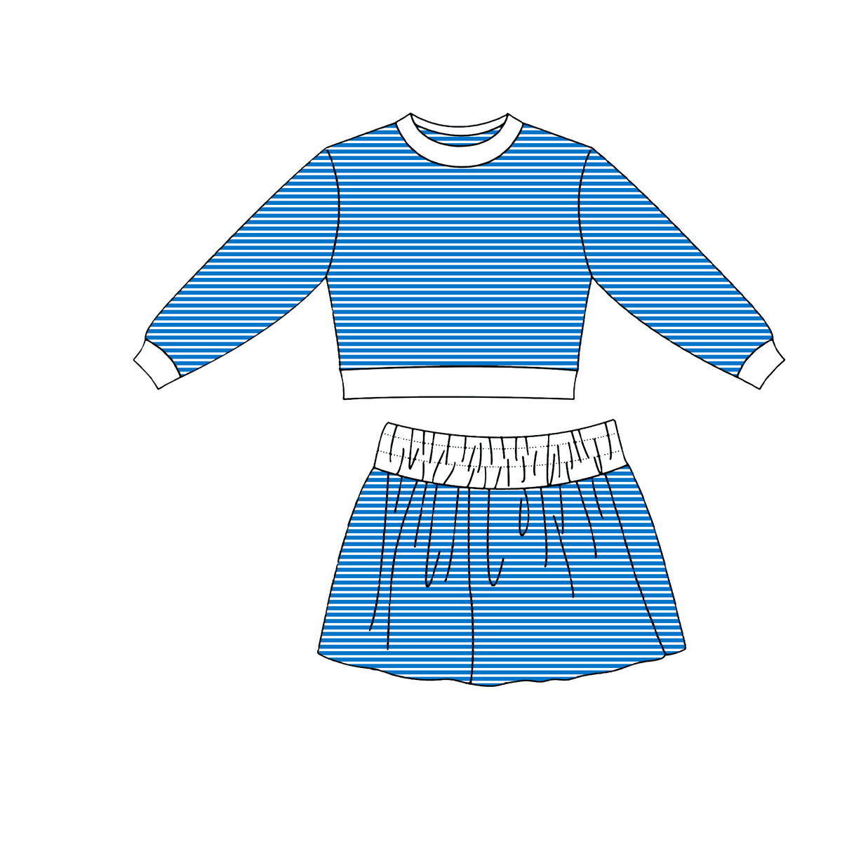 preorder GLD1802 Yoga Blue Striped Long Sleeve Skorts Girls Set