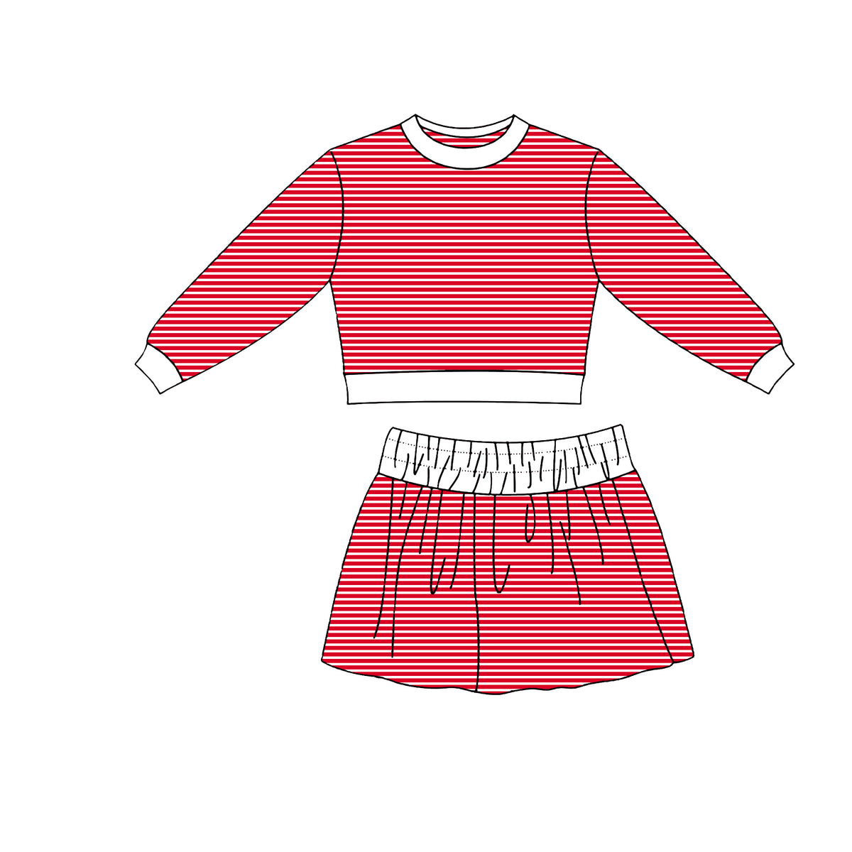 preorder GLD1803 Yoga Red Striped Long Sleeve Skorts Girls Set