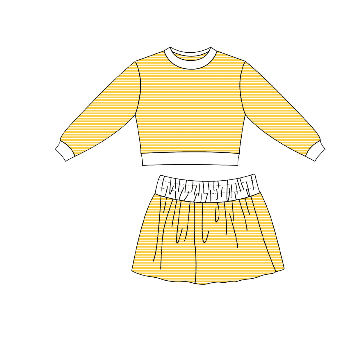 preorder GLD1806 Yoga Yellow Striped Long Sleeve Skorts Girls Set