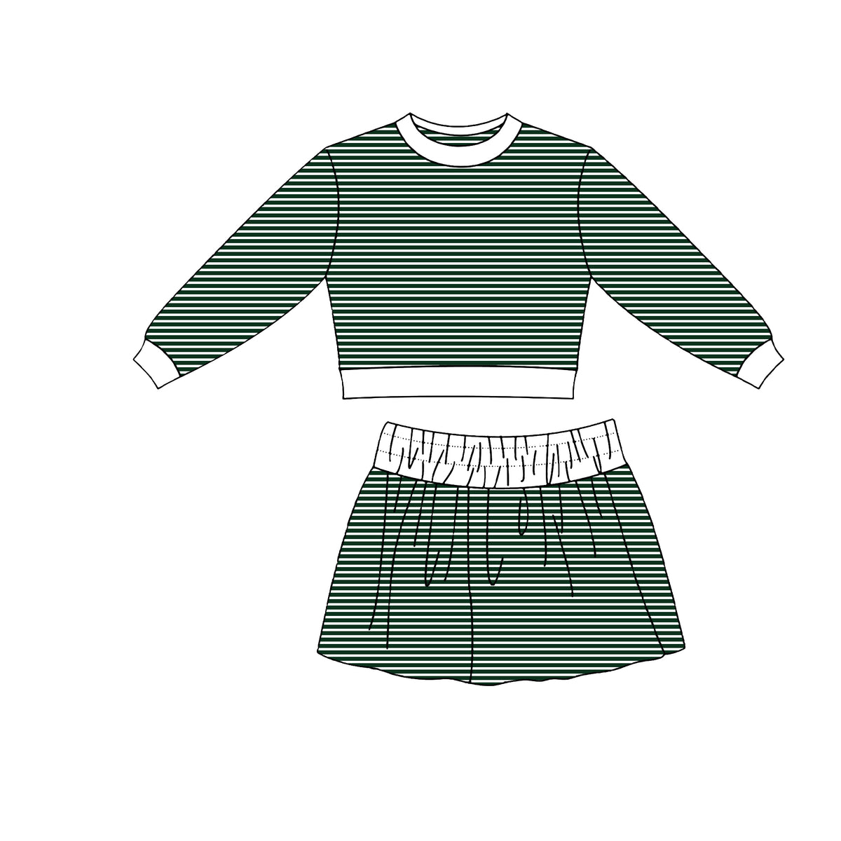 preorder GLD1807 Yoga Green Striped Long Sleeve Skorts Girls Set