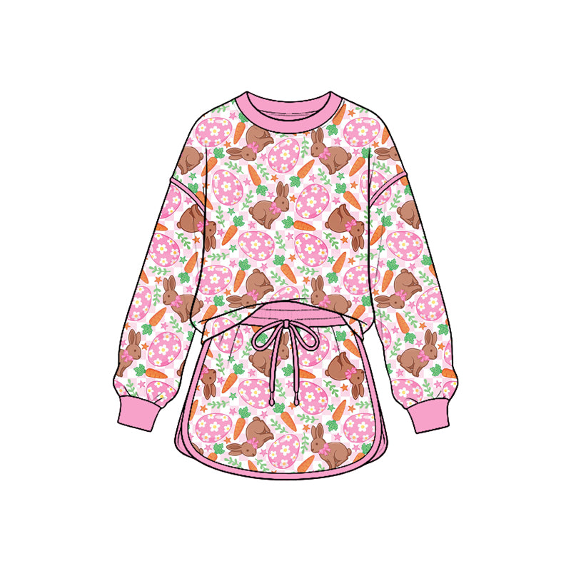 preorder GLD1830 Easter Rabbit Carrot Pink Long Sleeve Shorts Girls Set