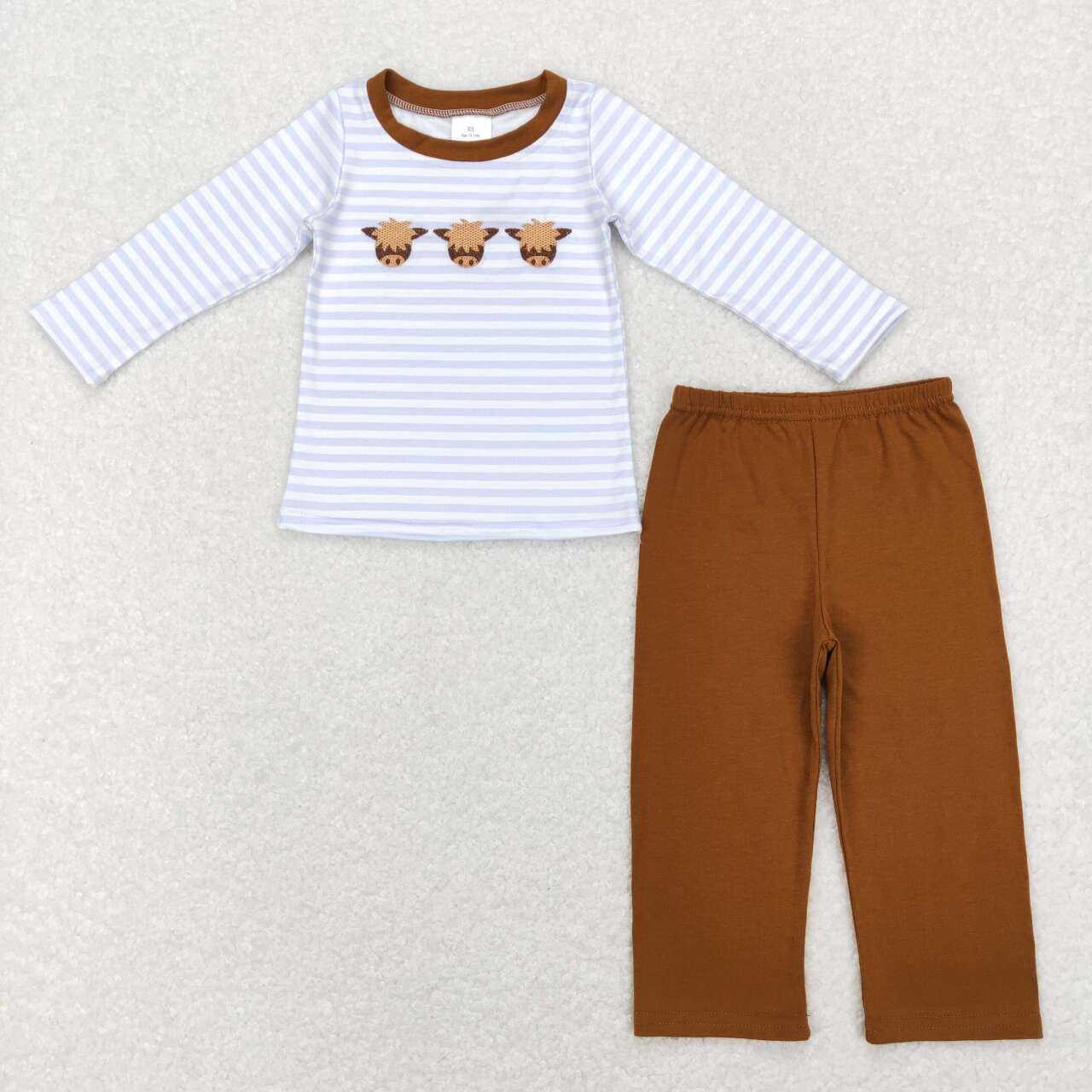 BLP0377 Cow red striped long sleeve brown pants kids pajamas