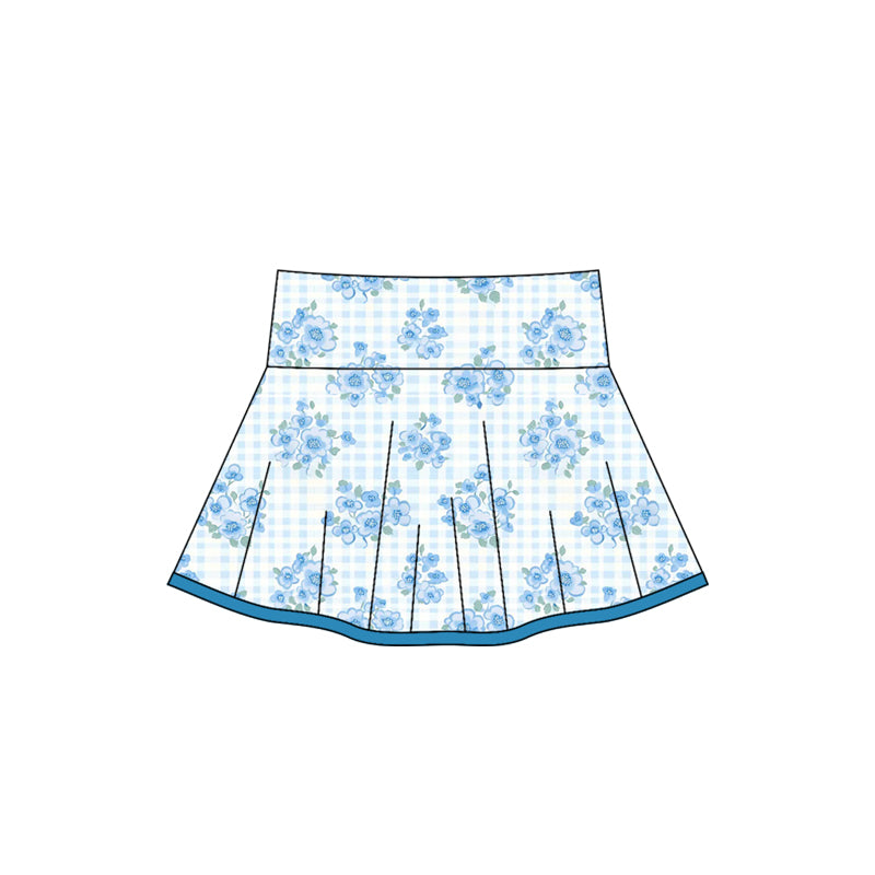 preorder GLD0103 yoga blue flowers checkered girls skirt shorts