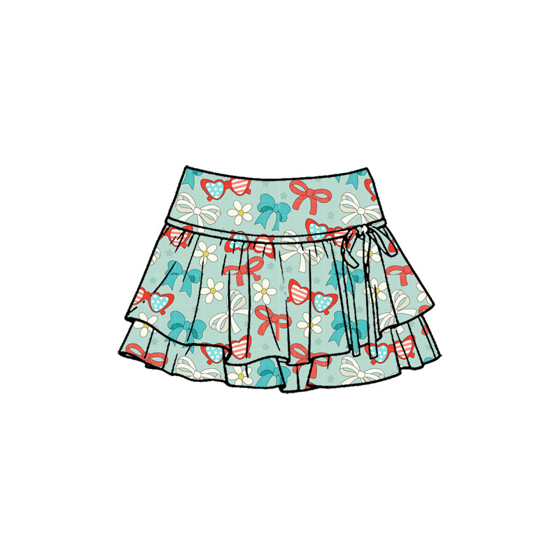 preorder GLK0261 Yoga July 4th USA Bows Green Skorts Girls Skirts