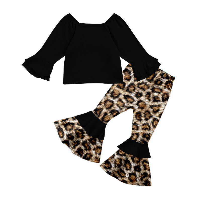 preorder GLP0527 Black Long Sleeves Leopard Pants Girls Clothes