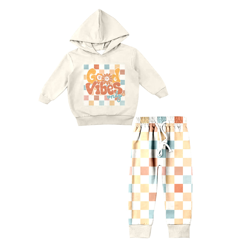 preorder GLP0529 Smile Flowers White Long Sleeves Colorful Plaid Print Hoodie Girls Clothes