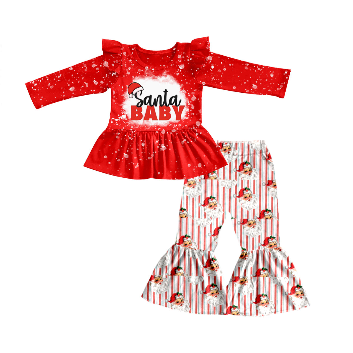 preorder GLP0531 Christmas Santa Baby Red Long Sleeves Stripe Pants Girls Clothes