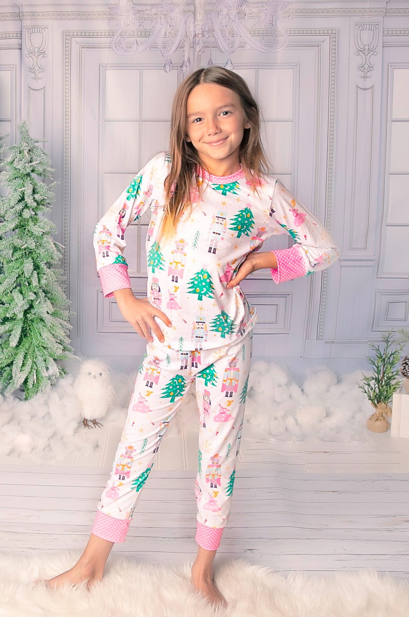 GLP0558 Christmas Tree Soldier Pink Long Sleeves Girls Pajamas