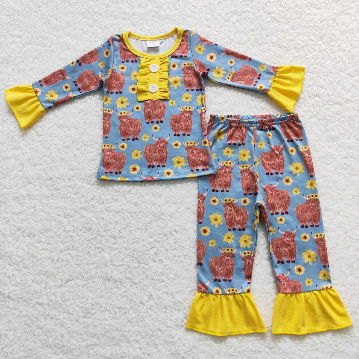 GLP0670 Highland cow sunflowers long sleeve pants girls pajamas