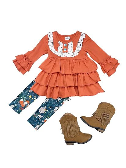preorder GLP0752 Orange long sleeve animals pants girls set