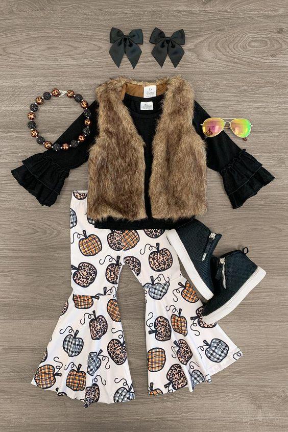 GLP0878 3pcs Pumpkin Brown Cotton Girls Set