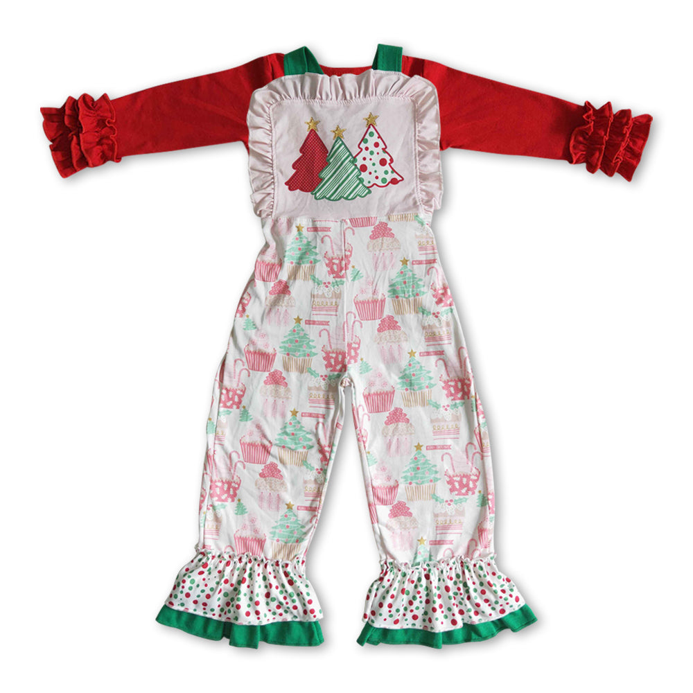 GLP0950 Christmas red long sleeve tree cake pink jumpsuits girls set