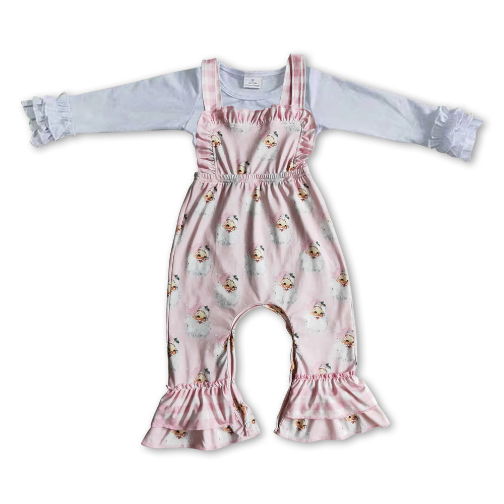 GLP0951 Christmas white long sleeve Santa pink jumpsuits girls set
