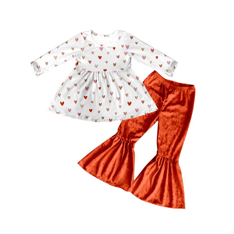 preorder GLP0964 Red heart long sleeve orange velvet pants girls set