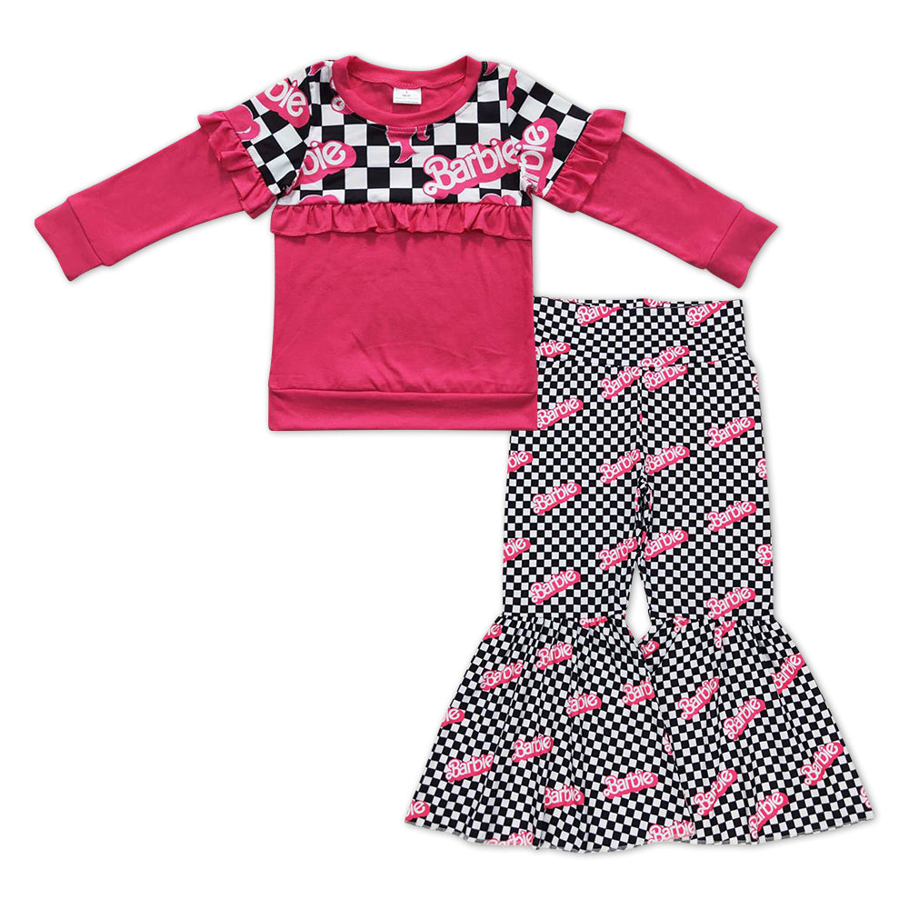 GLP0968 BA checkered red long sleeve pants girls set