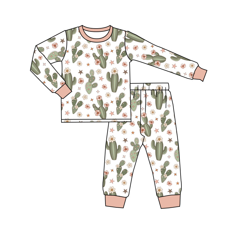 preorder GLP1015 Cactus flowers pink long sleeve pants girls pajamas