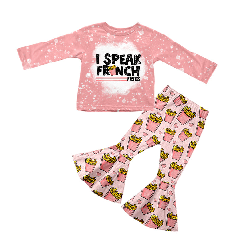 preorder GLP1018 I speak chips pink long sleeve heart pants girls set