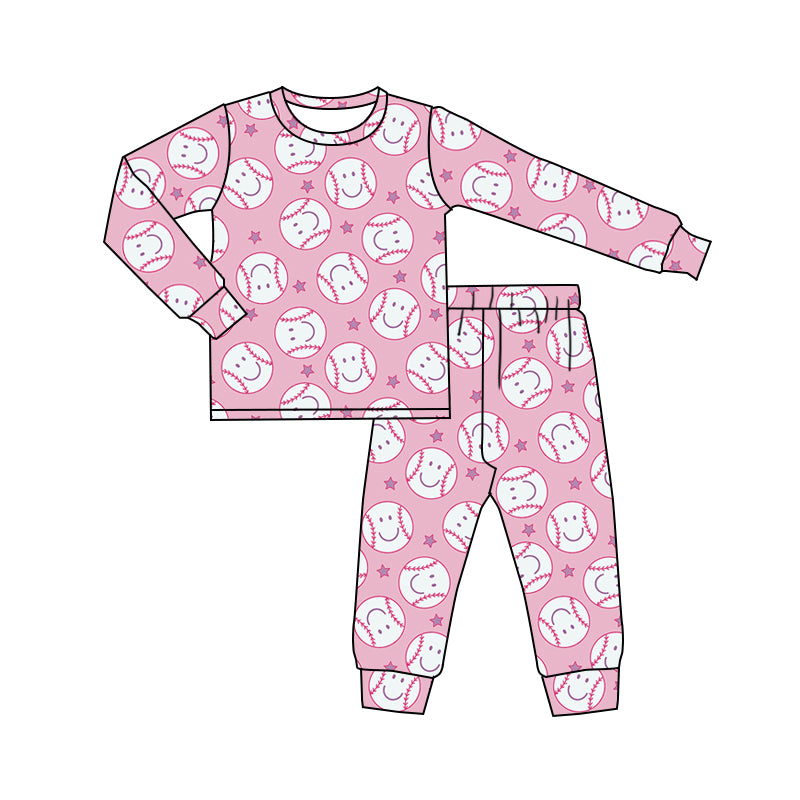 preorder GLP1020 Baseball pink long sleeve pants girls pajamas