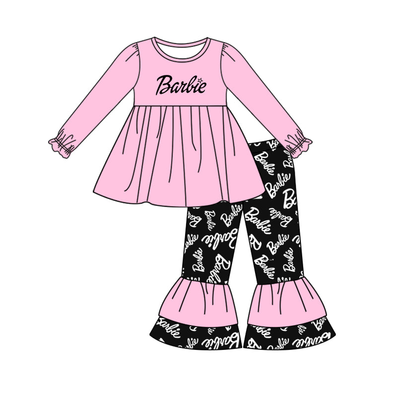 preorder GLP1241 BA hot pink long sleeve black pants girls set