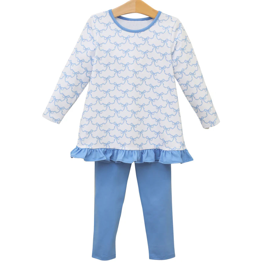 preorder GLP1375 blue bows long sleeve blue pants girls set