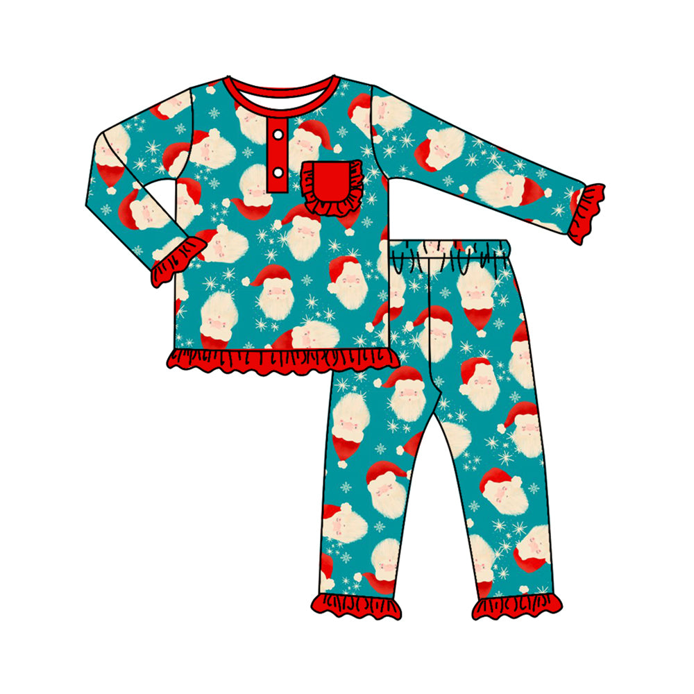 preorder GLP1415 Christmas Santa blue long sleeve pants girls pajamas