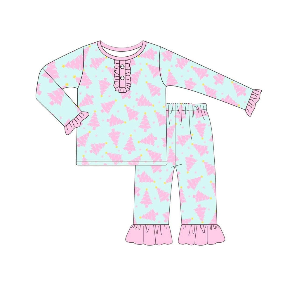 preorder GLP1420 Christmas tree pink long sleeve pants girls pajamas