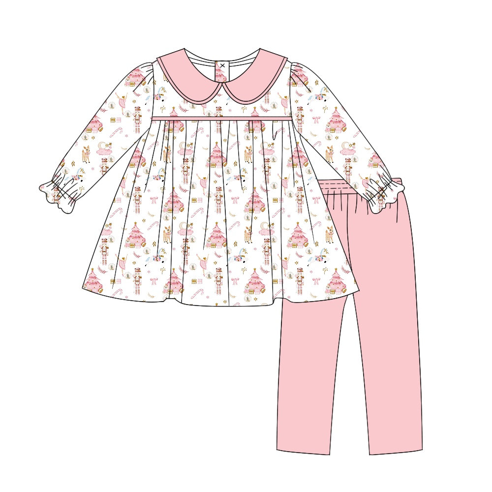 preorder GLP1436 Christmas tree soldier pink long sleeve pink pants girls set