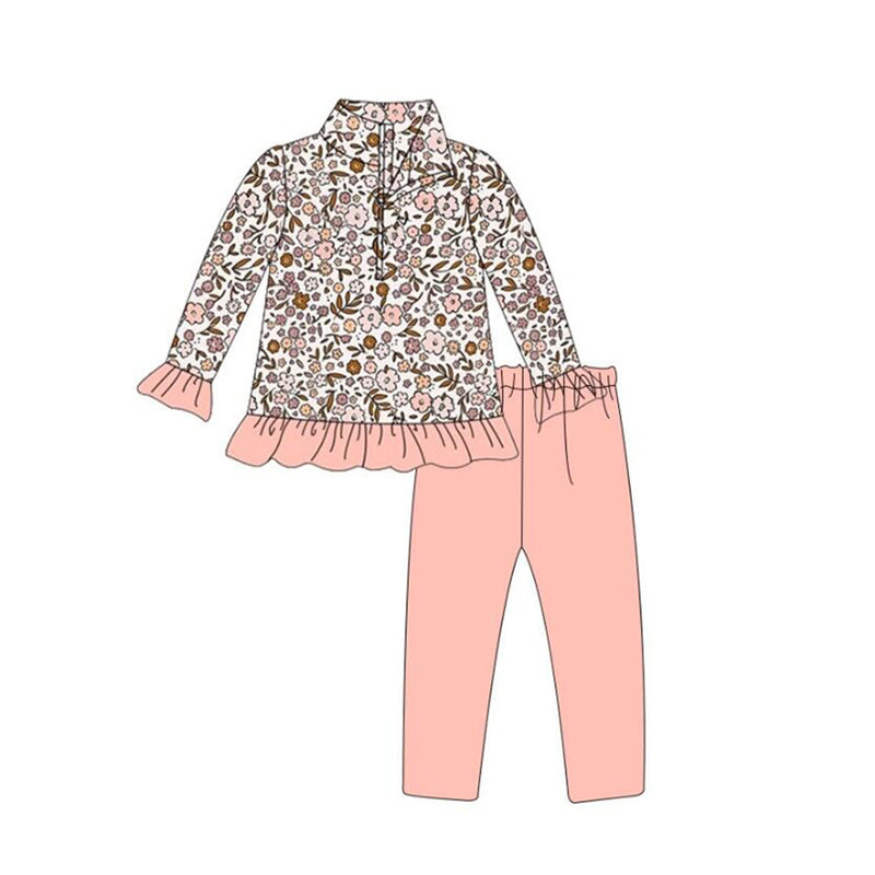 preorder GLP1442 colorful flowers long sleeve pullover pink pants girls set